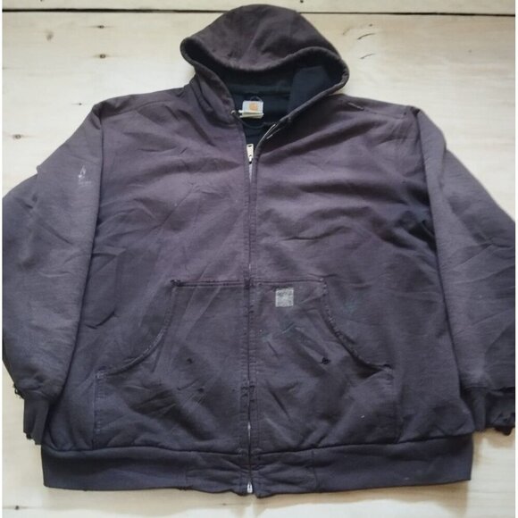 Carhartt Other - Carhartt Hoodie Men's XL Dark Brown Full Zip Thermal Lined Distressed Thrashed